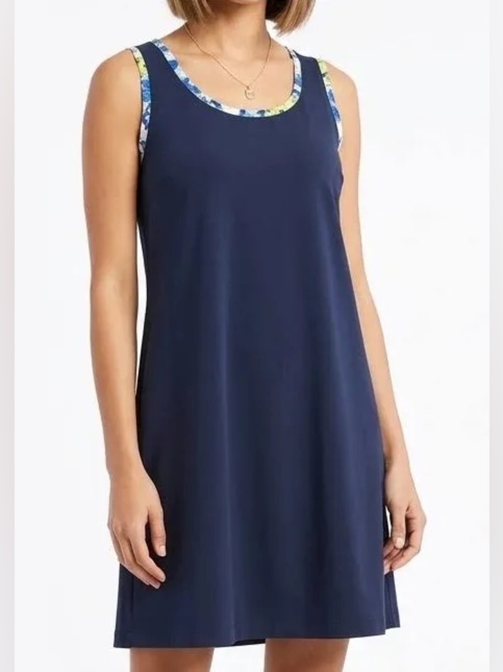 J. Jill Navy Tank Dress with Floral Trim